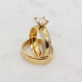Ladies Big Stone cz Diamond Engagement Promise Anniversary Wedding Rings for Couples Dubai 24k Gold Plated Stainless Jewelry. 