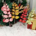 1PC Artificial Peach Leaf Hollow Leaves Glitter New Year Home Wedding Party Decor Xmas Tree Plug-In Decoration Red Silver Green Pink Sequins Broad Leaf Vein Flower Arrangement. 