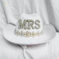 Western Women Cowboy Hat White Flower Applique Fedoras Caps Party Hats Wedding Bride Cowgirl Hat for Bridal Shower Holiday Costume Dress up , MRS. 