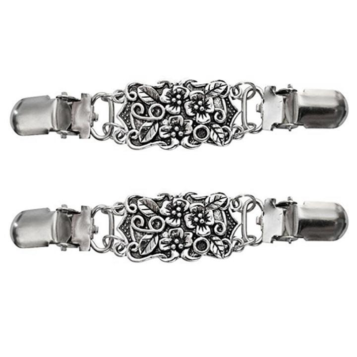 2X Retro Cardigan Clip Sweater Clip Women Filigree Cinch for Back of Dresses Shawl Clip