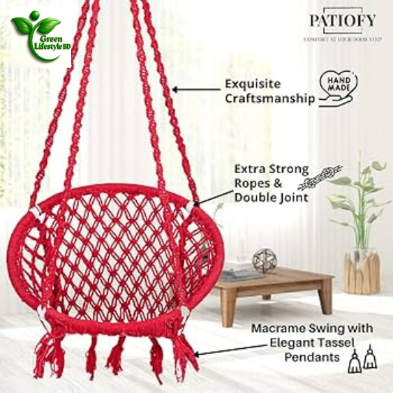 Round%20Cotton%20Swing%20Chair/Jhula%20%E2%80%93%20Handmade%20Hanging%20Hammock%20for%20Balcony,%20Indoor%20&%20Outdoor%20(100kg%20Capacity)%20-%20Image%205