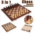 Folding International wood Chess Set 3-in-1 Chess Set for Party Family Activities 33x33cm. 