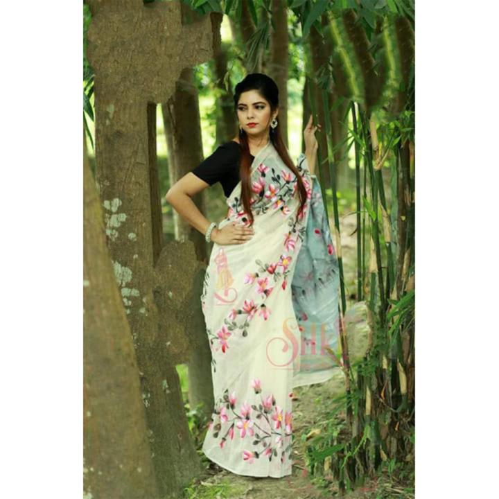 Hand Print New Excellent,Fashionable, Stylish and Comfortable, Half Silk Sharee For Women