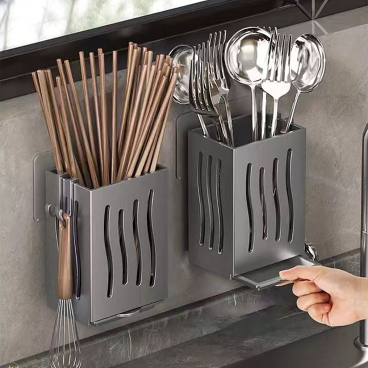 Wall Mounted Kitchen Cutlery Organizer Light Luxury Chopstick Spoon ...