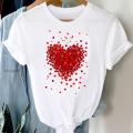 Tee Women Top Clothes Love Heart Valentine's Day Lady Casual Short Sleeve Fashion Summer Tshirt Regular Female Graphic T-Shirt.