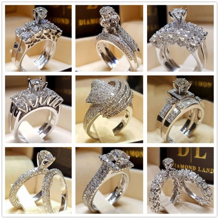 HOYON%2018K%20White%20Gold%20Color%20Diamond%20Style%20Ring%20Set%20For%20Women%20Fine%20Luxury%20925%20Sterling%20Silver%20Color%20Moissanite%20Wedding%20Jewelry%20-%20Image%204