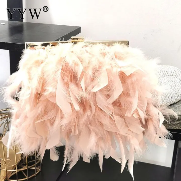 Moon Feather Handbag Women'S Evening Clutch Bag White Pearl Chain Shoulder Bag Luxury Women Bags Wedding Party Purse