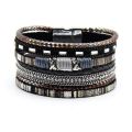 Boho Ethnic Style Magnetic Buckle Clasp Handmade Braided PU Leather Wrap Bracelet Jewelry For Women.