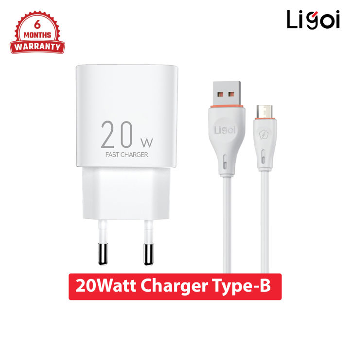 20Watt Fast Charger With USB Cable Ligoi Smart Phone Charger LE-20