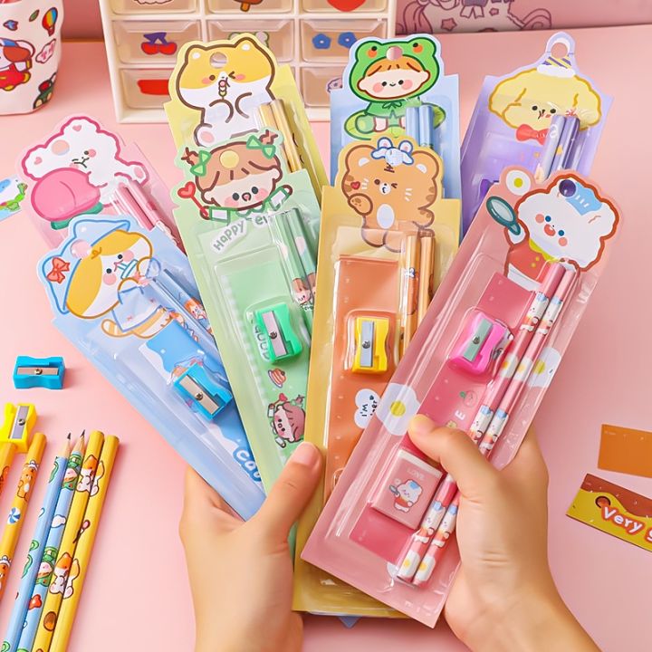 Set%20of%202%20pencils%20cartoon%20stationery,%201%20ruler,%201%20eraser,%201%20pencil%20sharpener%20-%20Image%204