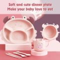 【NEW】 Qshare 6-Piece Baby Crab Tableware Kids Divided Household Dinner Plate Children Anti-Tumble 2-Ears Feeding Bowl Spoons Baby Dish. 