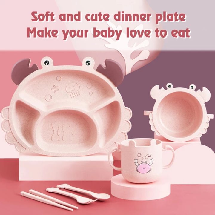 %E3%80%90NEW%E3%80%91%20Qshare%206-Piece%20Baby%20Crab%20Tableware%20Kids%20Divided%20Household%20Dinner%20Plate%20Children%20Anti-Tumble%202-Ears%20Feeding%20Bowl%20Spoons%20Baby%20Dish%20-%20Image%203
