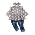 Jumperjuser-Girl’s T-shirt and Trousers Suit Fashion Daisy Print Long Sleeve Tops and Ripped Denim Pants with Headband. 