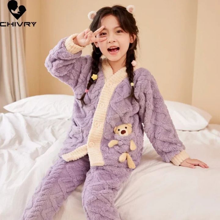 New%20Autumn%20Winter%20Kids%20Thicken%20Warm%20Flannel%20Pajamas%20Baby%20Boys%20Girls%20Cartoon%20Bear%20V-neck%20Casual%20Sleepwear%20Clothing%20Sets%20Pyjamas%20-%20Image%202