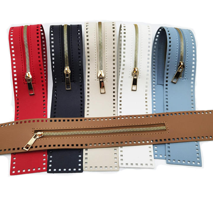 55cm Universal Double-sided Leather PU Zipper Accessory Woven Bag Zipper Strip With Rope Hole Long Zipper