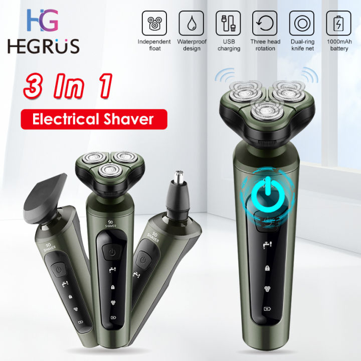 HEGRUS Trimmer Electric Shaver Trimmer For Men Rotary Razor 3 in 1 Facial Grooming Kit USB Rechargeable Beard Hair Cutter Machine Multifunctional Floating Razor Professional Electric Shaver For Men