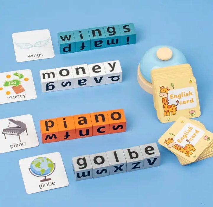 Kids Wooden English Word Spelling Game with Bell & Flash Cards | Kids Educational Learning Toy | Early Learning Educational Toy | Cognitive Learning Toy for Kids – Learning Toy for Preschool & Toddlers