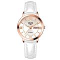 Leather Strap Dual Calendar Life Waterproof Ladies Watch Luminous Week Calendar Function Women's Fashion Quartz Watch Date Watch.