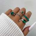 5pcs Green Crystal Rings Set for Women.