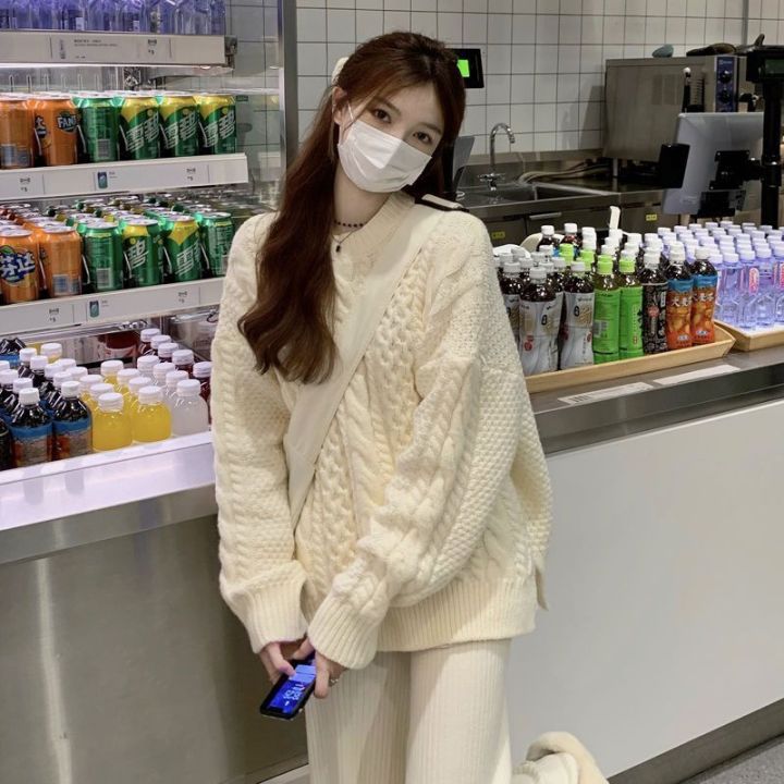 Cable-Knit Pullover Sweater Women 2023 Autumn and Winter New Korean Style Gentle Wind Season Loose Outer Wear Casual Sweater Top