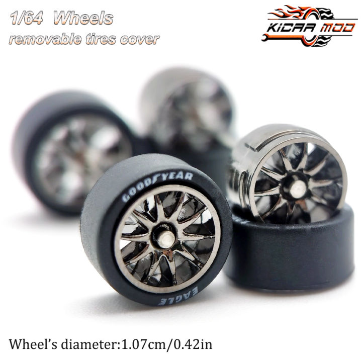 1/64 Wheels with Rubber Tires CE28 Refitting Parts for Diecast Model Car Hot Wheels Matchbox Tomica D:11mm 1 Set