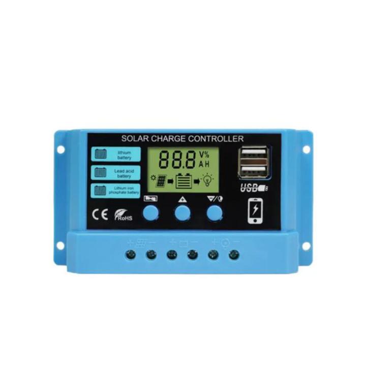 30A 20A 10A Solar Charge Controller for 12V/24V Adjustable LCD Display Solar Panel Battery Regulator Solar Panel Charge Controller with USB Port