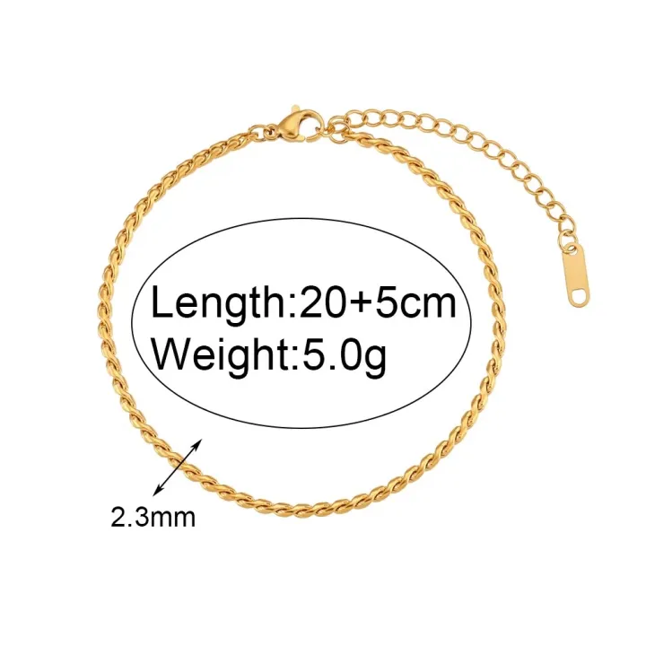 Stainless%20Steel%20Gold%20Plated%20Tarnish%20Free%20Jewelry%20Wheat%20Texture%20Rope%20Chain%20Anklets%20Bracelets%20Foot%20Leg%20Jewelry%20For%20Women%20Ladies%20-%20Image%202