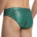 Fish Skin PU Leather Men Briefs Bikini U Convex Swim Brief Fashion Beachwear for Male.