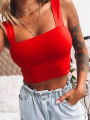 Square Neck Sleeveless Summer Crop Top White Women Black Casual Basic T Shirt Off Shoulder Cami Backless Tank Top. 