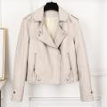 Women Faux Leather Jacket Beige Casual Slim Motorcycle Biker Leather Coat Female Punk Streetwear Spring Autumn Jackets. 