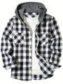 Men's Business Spring And Autumn Plaid Casual Button Down Hooded Long Sleeved Shirt Hoodie Flannel Jacket Tops. 