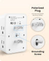 LENCENT 2 Prong Power Strip, 3 to 2 Prong Outlet Adapter, Polarized Plug, 3-Sided 8 Outlets Widely Spaced Extender, Compact Wall Plug Splitter Tap for Non-Grounded Outlets.