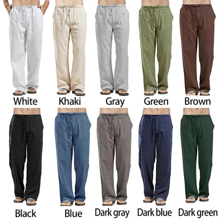 Summer%20Men%20Solid%20Color%20Linen%20Multi-Pocket%20Straight%20Casual%20Pants%20Plus%20Large%20Size%20Breathable%20Comfortable%20Drawstring%20Loose%20Trousers%20-%20Image%205