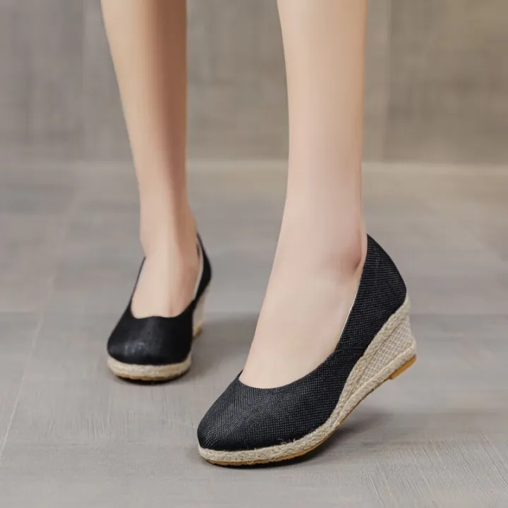 2024%20Slope%20Spring%20and%20Autumn%20New%20Shallow%20Mouth%20Korean%20High%20Heel%20Women's%20Nurse%20Pointed%20Grass%20Knitted%20Single%20Shoes%20for%20Women%20-%20Image%204