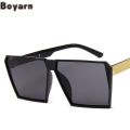 Boyarn  Trend Large Frame Sunglasses Retro Square Sunglasses Men's And Women's Color Film Mercury Sunglasses. 