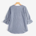 ZANZEA Women Fashion Short Sleeve Plaid Check Shirt Blouse Asymmetrical Hem Loose Tops #2.