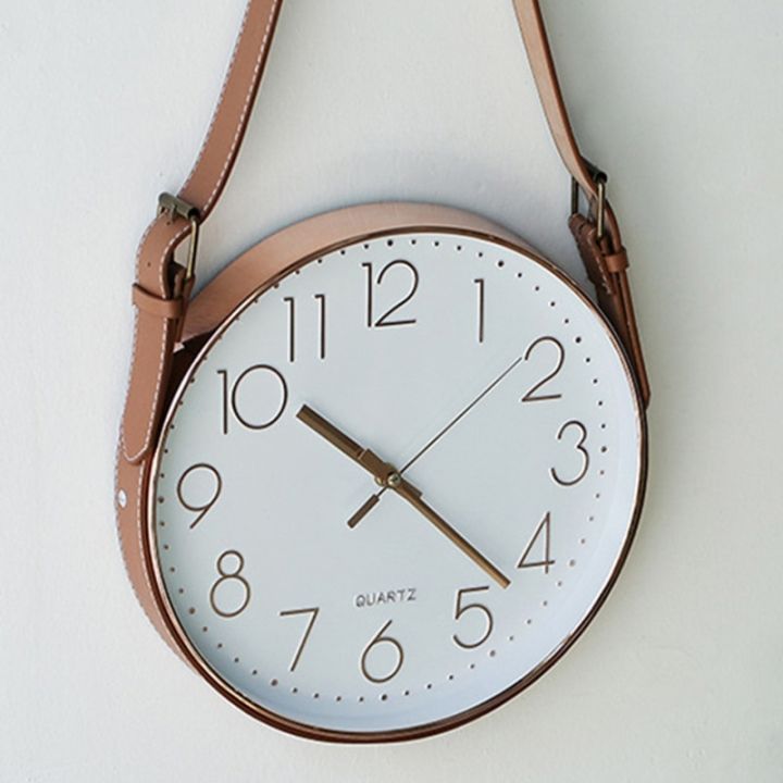 Modern PU Leather Belt Hanging Clock Living Room Background Wall Clock