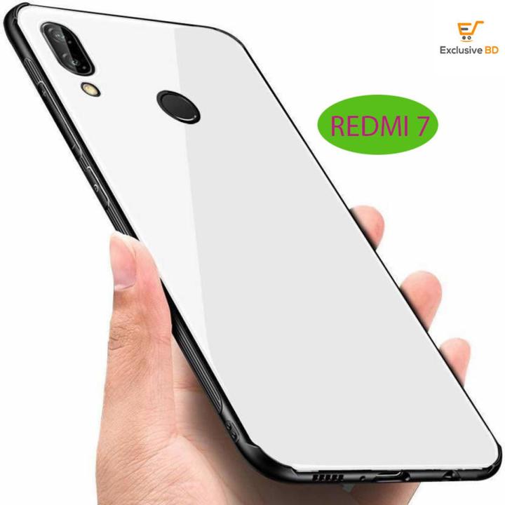 For Xiaomi Redmi Glass Case Phone Back Cover White Daraz