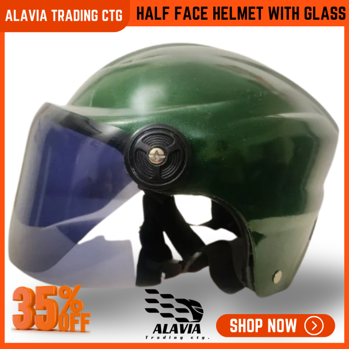 Black Half Face Helmet – Cap Style Bike Helmet with Sun Protection Glass | Stylish Open Face Helmet for Men & Women – Durable ABS Build