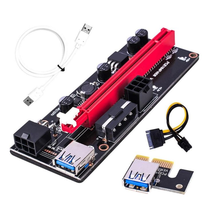 PCI-E Riser 009S 1X 16x Extender PCI E USB Riser 009S Dual 6Pin Adapter Card SATA 15pin for BTC Miner r USB 3.0 Graphics Card