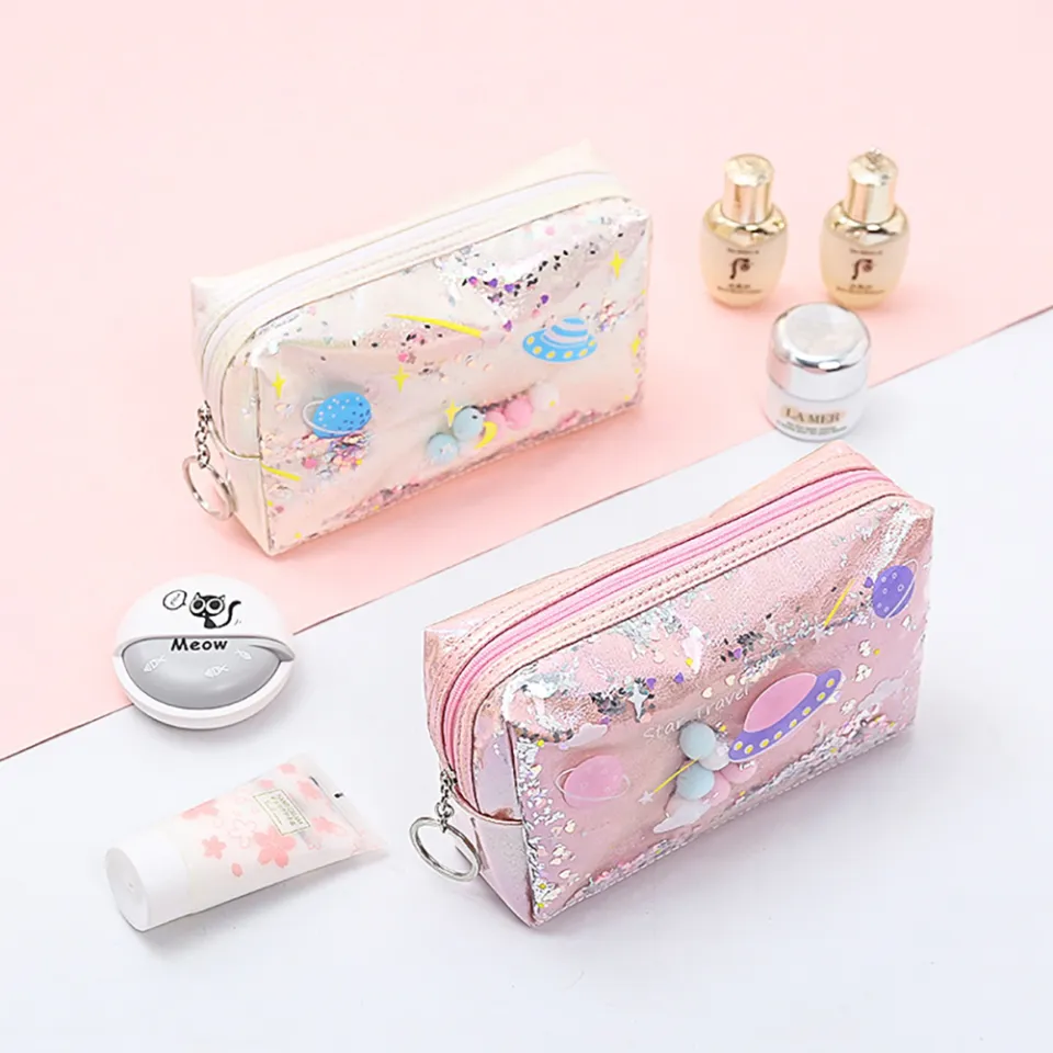 Laser Leather Pen Box Big Makeup Bag Kawaii Large Glitter Star