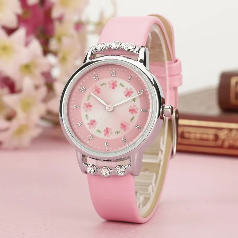 Children Flower Leather Strap Student Cartoon Quartz-Watch retailer