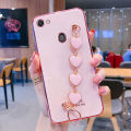 For OPPO F7 Back Cover with Love Heart Chain Wrist Strap Fashion Bracelet Shiny Plating Bumper Protective Case Silicone Shockproof Mobile Phone Cases. 