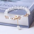 Fashion Korean White Flower Purple Beaded Bracelet for Women Charm Crystal Beads Elastic Adjustable Bracelet Friendship Jewelry. 