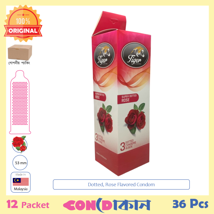Tiger Super Dotted Rose Flavoured Condom 12 Packet (36 Pcs)