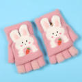 Boy Girl   Wool Knit Kid Soft Half Finger Flip Glove Children Winter Warm Cute Cartoon Fox Knit Mitten. 
