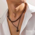 Stone and Wood Bead Chain with Ball Pendant Necklace for Men Trendy Accessories on the Neck Male 2023 Fashion Jewelry Decoration.