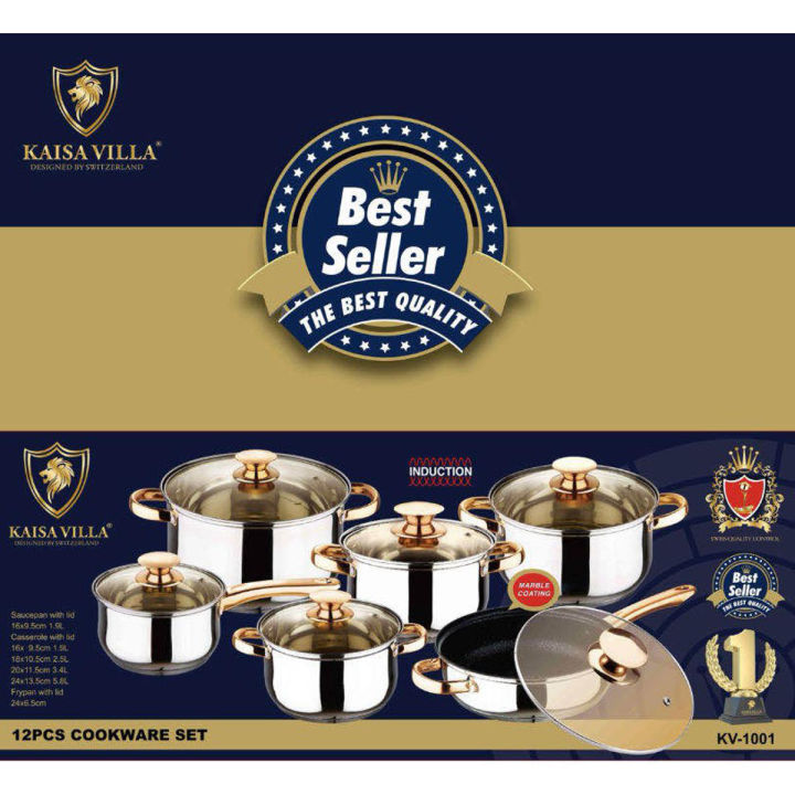 KAISA%20VILLA%20KV-1001%20STAINLESS%20STEEL%20PAN%20FRYING%20PAN%20SOUP%20POT%2012%20PIECES%20PAN%20KITCHEN%20TITANIUM%20COOKWARE%20-%20Image%202