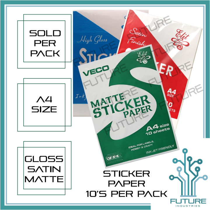 Sticker Paper Veco Elit Sticker Paper Matte Sticker Paper Satin Sticker Paper Glossy Sticker Paper Label Paper Waybill Sticker For Printing A4 Size Sheets Per Pack [Future Industries]