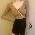 Autumn 2024 New Sexy Backless Long Sleeves T T-shirt Women's Versatile Design U Collar Solid Color Top Hot Girl Bottoming Shirt. 